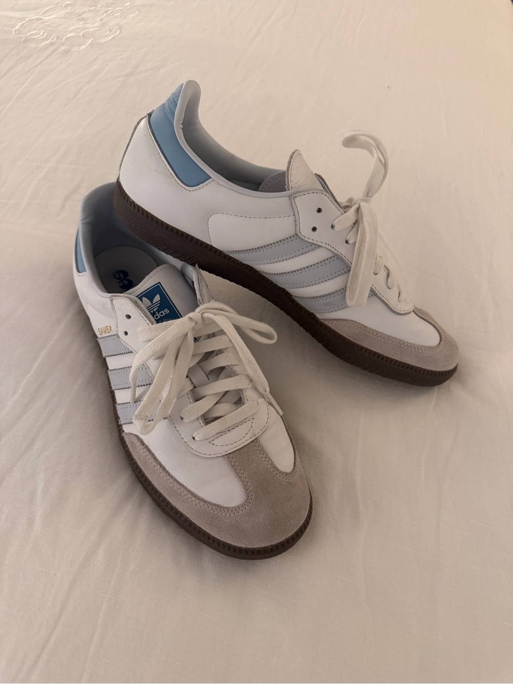 adidas Samba Classic White and Light Blue Sneakers